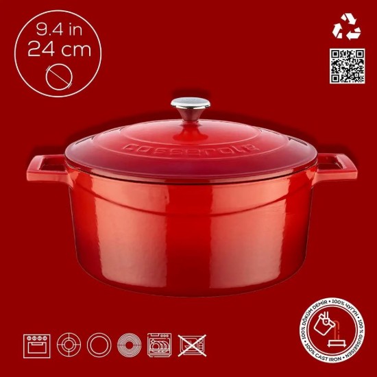 LAVA öntvény lábas, 24cm/4,5L, "Folk", piros