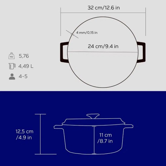 LAVA öntvény lábas, 24cm/4,5L, "Trendy", kék