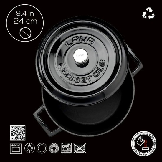 LAVA öntvény lábas, 24cm/4,5L, "Trendy",  fekete