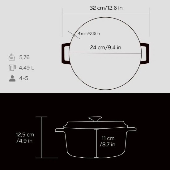 LAVA öntvény lábas, 24cm/4,5L, "Trendy",  fekete