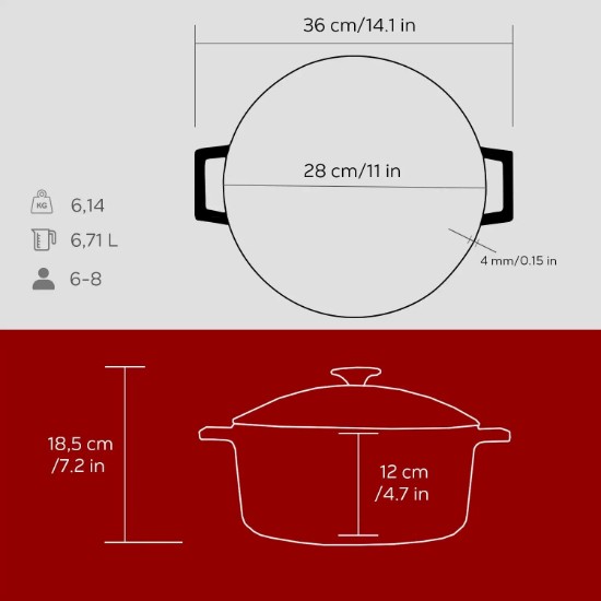 LAVA öntvény lábas 28 cm, piros