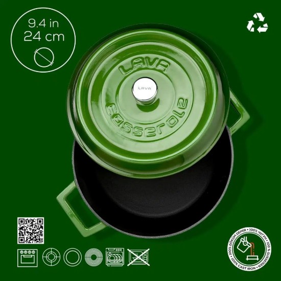LAVA Lábas, öntöttvas,  24cm/4,5L, "Trendy", zöld