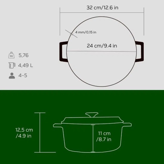 LAVA Lábas, öntöttvas,  24cm/4,5L, "Trendy", zöld