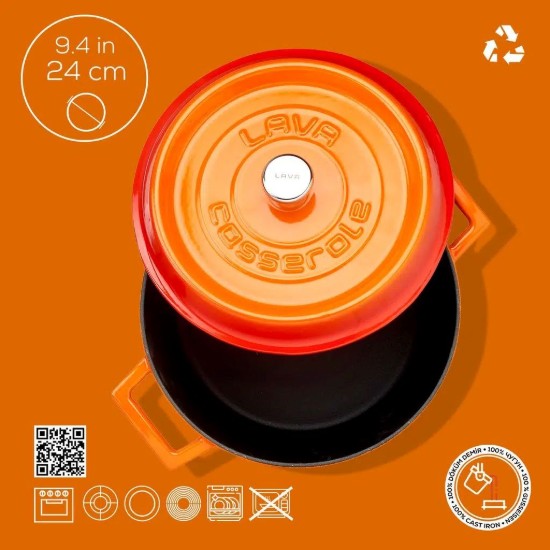 Lábas, öntöttvas, "Trendy", 24 cm, narancssárga szín - LAVA