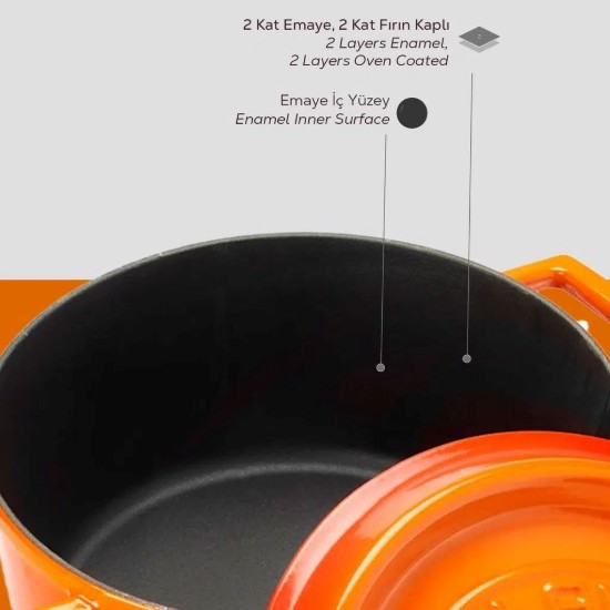 Lábas, öntöttvas, "Trendy", 24 cm, narancssárga szín - LAVA