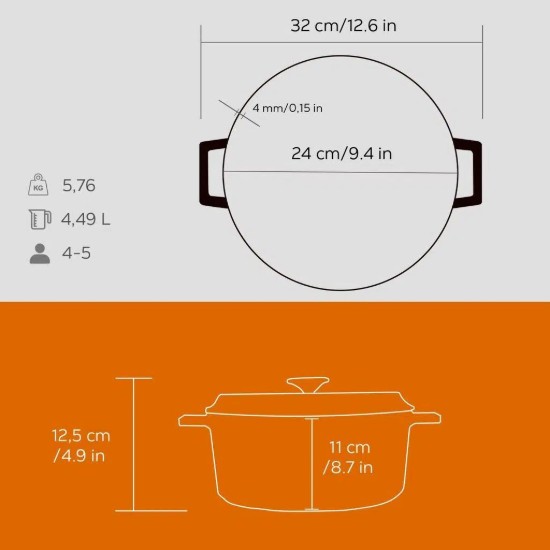 Lábas, öntöttvas, "Trendy", 24 cm, narancssárga szín - LAVA