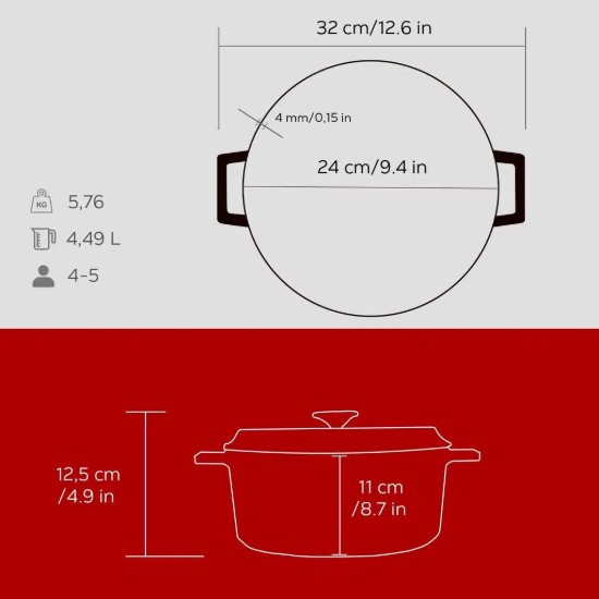 LAVA öntvény lábas, 24cm/4,5L "Trendy", Piros