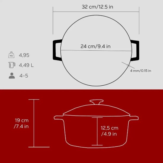 Lava öntvény lábas  24 cm, piros