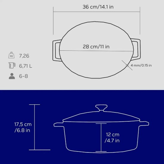Öntöttvas serpenyő, 28cm/6,7L, "Folk", Kék - LAVA