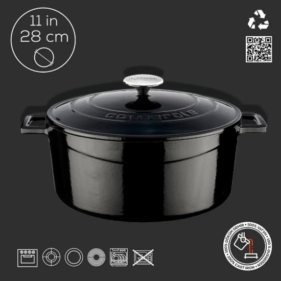 LAVA öntvény lábas, 28cm/6,7L, "Folk", fekete