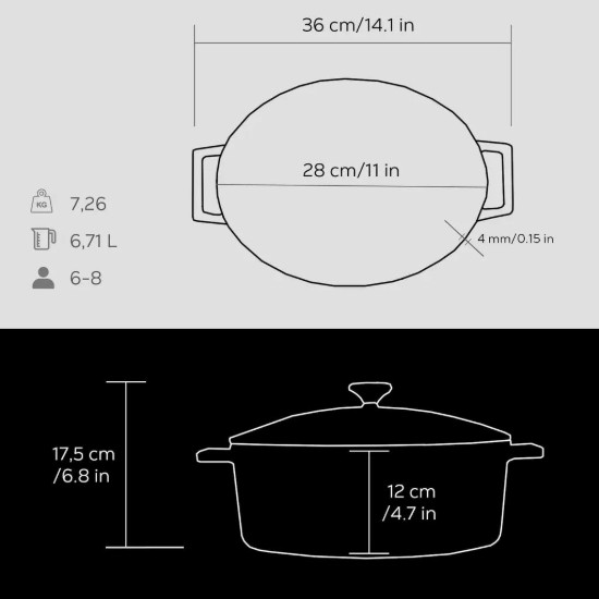 LAVA öntvény lábas, 28cm/6,7L, "Folk", fekete