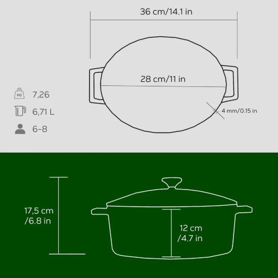 LAVA - zöld, 28cm/6,7L-es öntvény lábas, "Folk"