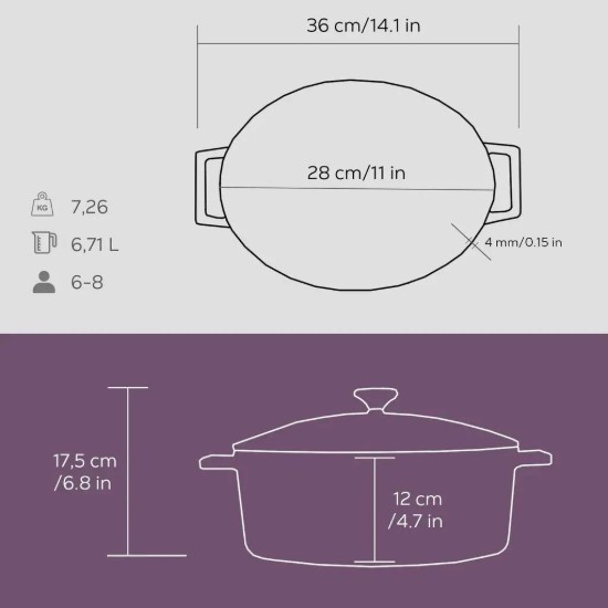 LAVA öntvény lábas, 28cm/6,7L "Folk", lila
