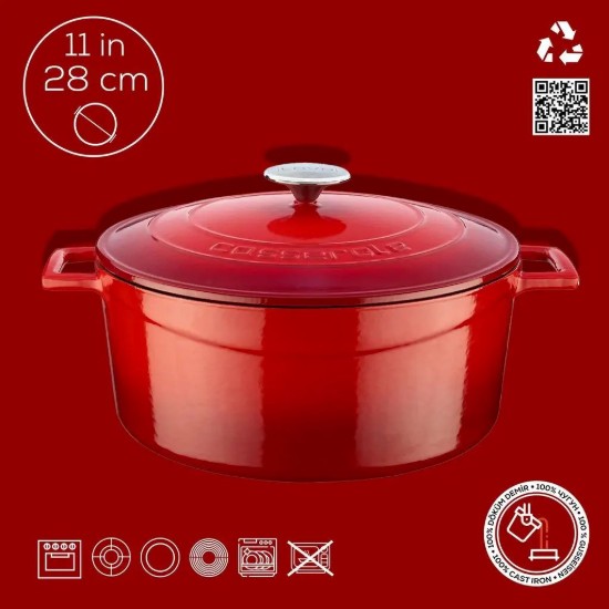 Öntöttvas lábas 28 cm, 6,7 l, "Folk" sorozat, piros - LAVA