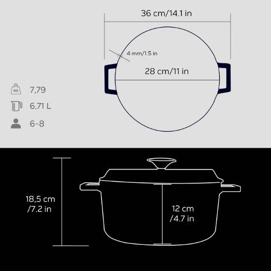 LAVA öntvény lábas, 28cm/6,7L "Trendy", Fekete