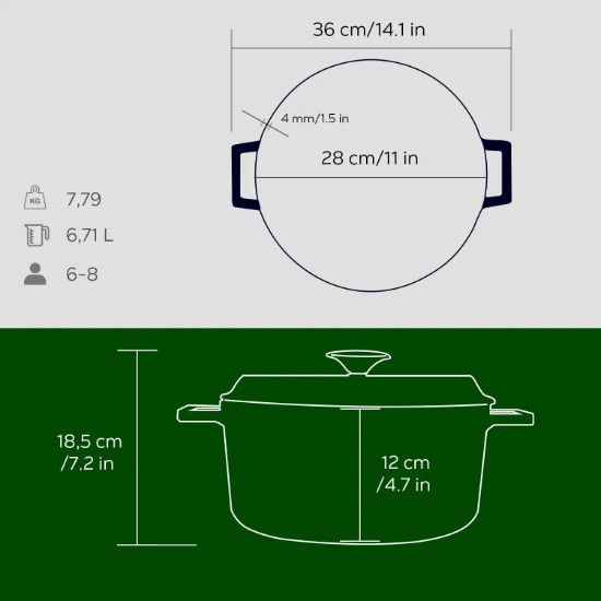 LAVA öntvény lábas, 28cm/6,7L, "Trendy", zöld