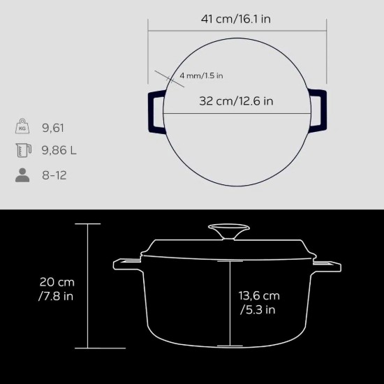 LAVA öntvény lábas, 32cm/9,86L "Trendy"
