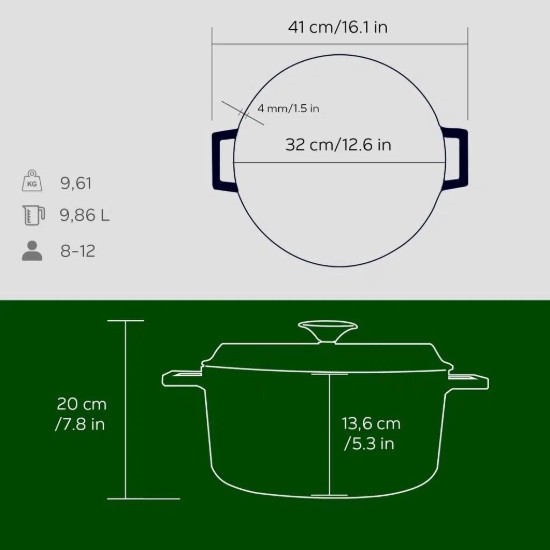 LAVA öntvény lábas Zöld, 32 cm/ 9,86 l, "Trendy"