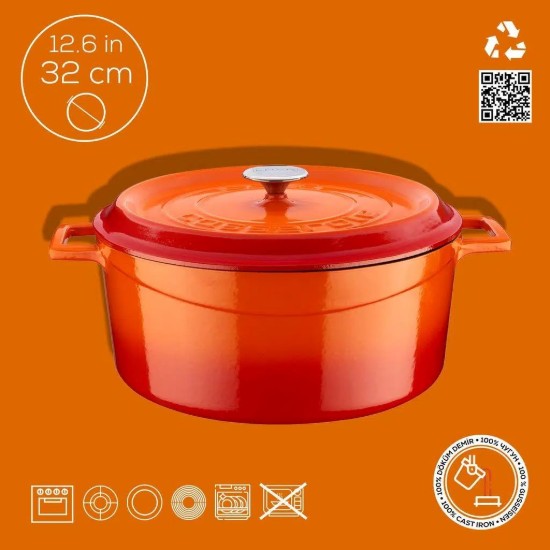 Lava öntvény lábas  32 cm/9,86L, "Trendy", narancssárga