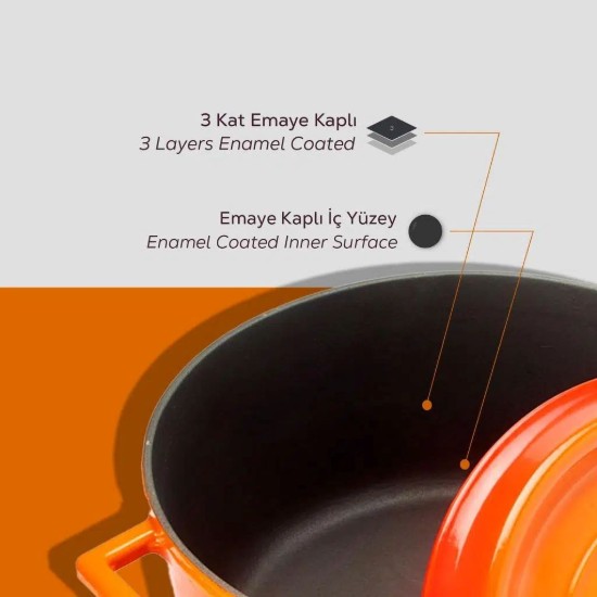 Lava öntvény lábas  32 cm/9,86L, "Trendy", narancssárga