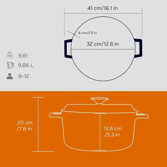 Lava öntvény lábas  32 cm/9,86L, "Trendy", narancssárga