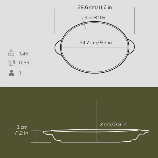 Lava ovális öntvény tepsi Fajita készítéséhez, 18x24cm