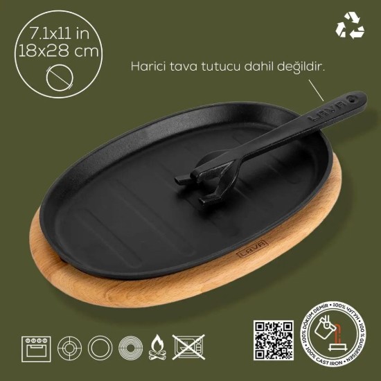 Ovális fajita serpenyő, öntöttvas, 28 x 18 cm - LAVA
