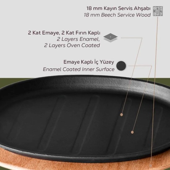 Fajita serpenyő, ovális, öntöttvas, 18 x 28 cm - LAVA