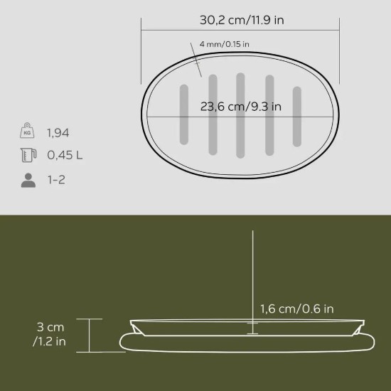 Fajita serpenyő, ovális, öntöttvas, 18 x 28 cm - LAVA