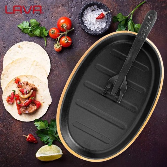 Ovális fajita serpenyő, öntöttvas, 28 x 18 cm - LAVA