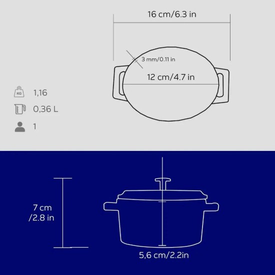 Lava ovális öntvény lábas 12 cm, kék