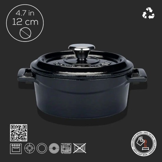 Öntöttvas lábas, 12 cm, fekete ,"Trendy"- LAVA