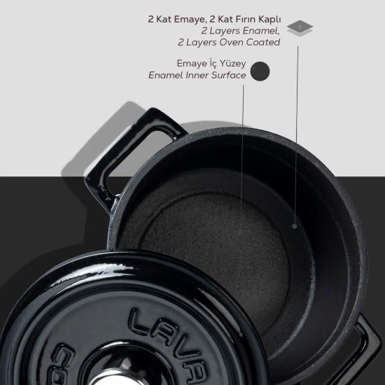 Öntöttvas lábas, 12 cm, fekete ,"Trendy"- LAVA