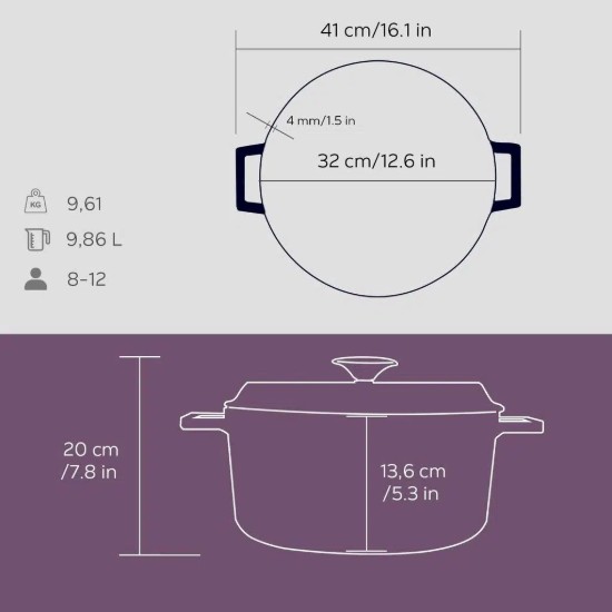 LAVA öntvény lábas, 32cm/9,86L "Trendy", lila