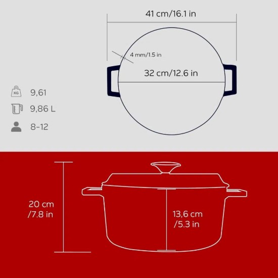 Lava öntvény lábas  32 cm/9,86L, "Trendy", piros
