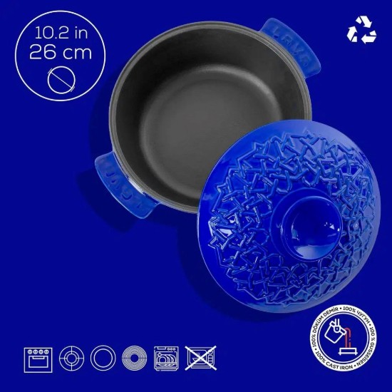 Serpenyő, öntöttvas, 26 cm / 4,35 L, "Anatólia", Majolikakék - LAVA