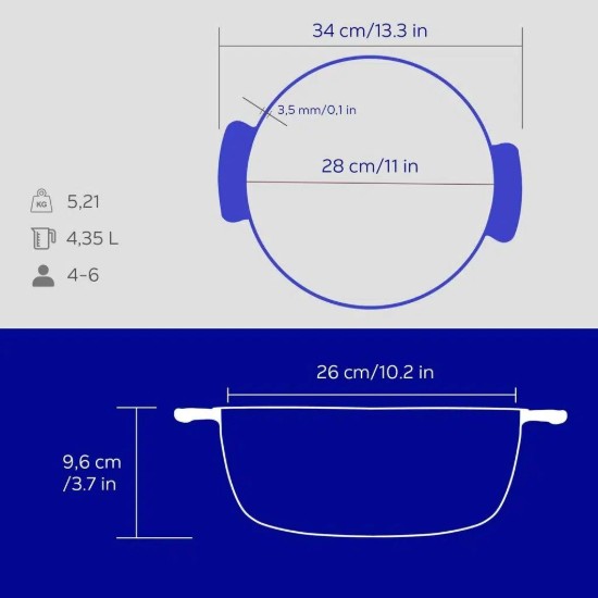 Serpenyő, öntöttvas, 26 cm / 4,35 L, "Anatólia", Majolikakék - LAVA