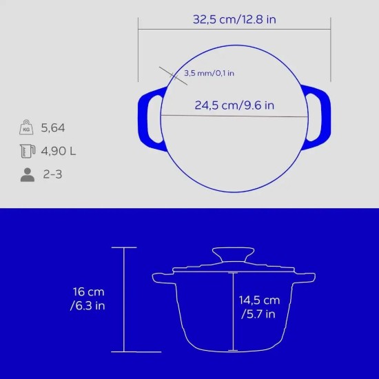 Serpenyő, öntöttvas, 23 cm / 4,9 L, "Experience", kék - LAVA