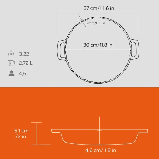 Kerek tepsi, 30 cm / 2,72 l, narancssárga szín - LAVA