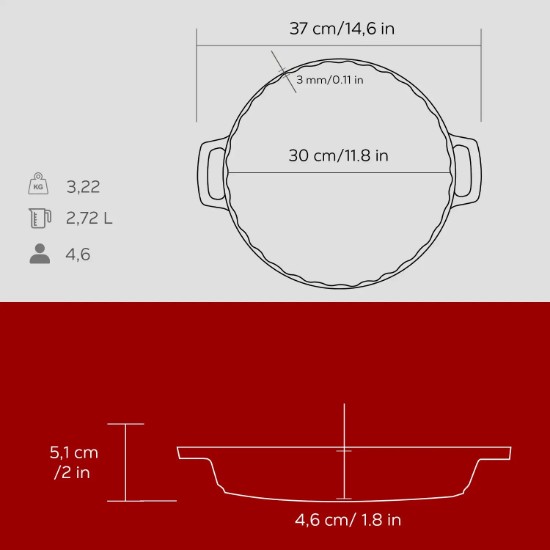 Kerek tepsi, 30 cm / 2,72 l, piros - LAVA