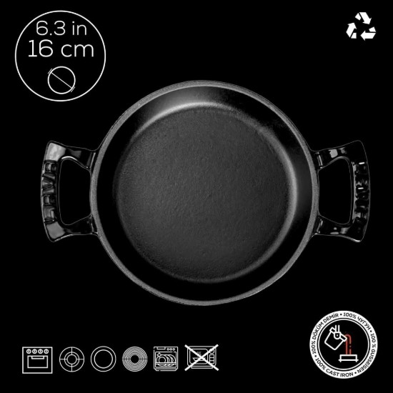 Lava öntöttvas tepsi 16 cm, fekete