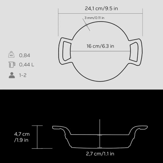 Lava öntöttvas tepsi 16 cm, fekete