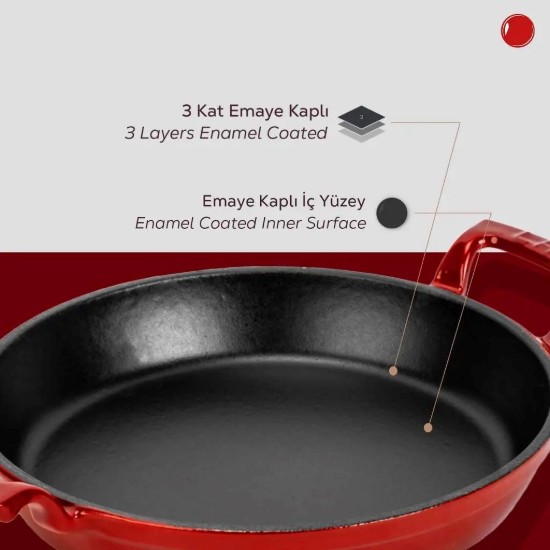 Öntöttvas tálca, 16 cm, piros, LAVA