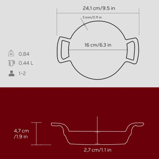 Öntöttvas tálca, 16 cm, piros, LAVA