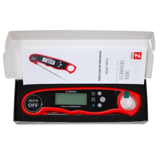Digitális konyhai hőmérő azonnali leolvasással, piros - Zokura