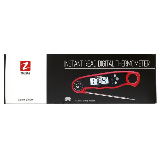 Digitális konyhai hőmérő azonnali leolvasással, piros - Zokura