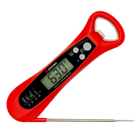 Digitális konyhai hőmérő beépített üvegnyitóval, piros - Zokura
