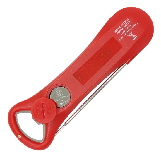 Digitális konyhai hőmérő beépített üvegnyitóval, piros - Zokura