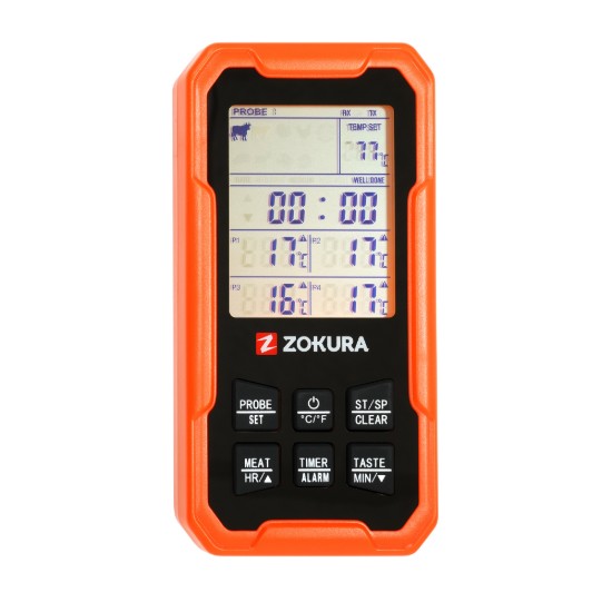 Digitális vezeték nélküli húshőmérő, 4 szondával - Zokura