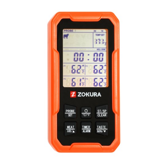 Digitális vezeték nélküli húshőmérő, 4 szondával - Zokura